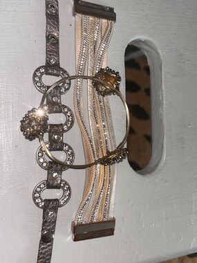3 womens silver tone and bead/rhinestone bracelets